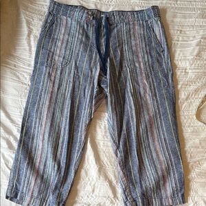 då-s h Striped Blue Linen Blend Drawstring Pants